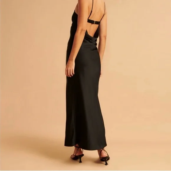 Abercrombie & Fitch Black Satin Cowl Back Slip Dress with Sexy Low Back, Size SP - Picture 3 of 12